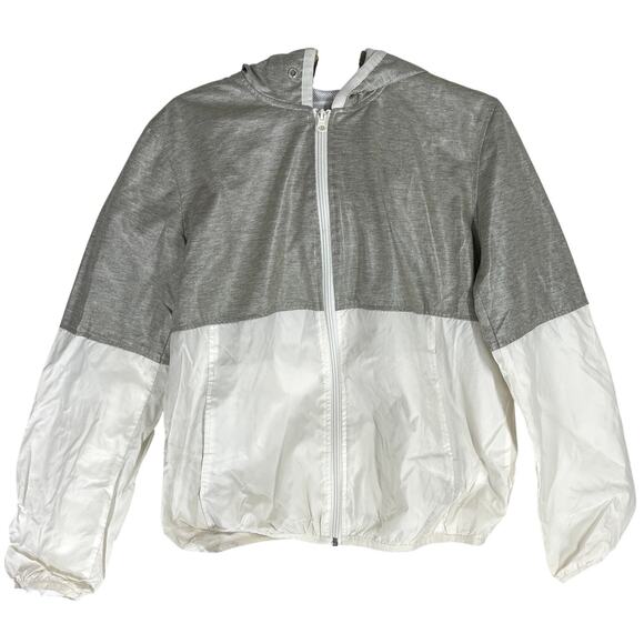 FOREVER 21 Jacket Size M Gray Colorblock Hooded Retro Windbreaker DISCOLORATION - Picture 1 of 6